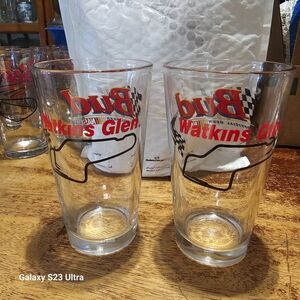 Budweiser Bud Watkins Glen Pint Beer Glass Lot of 2 NASCAR Racetrack